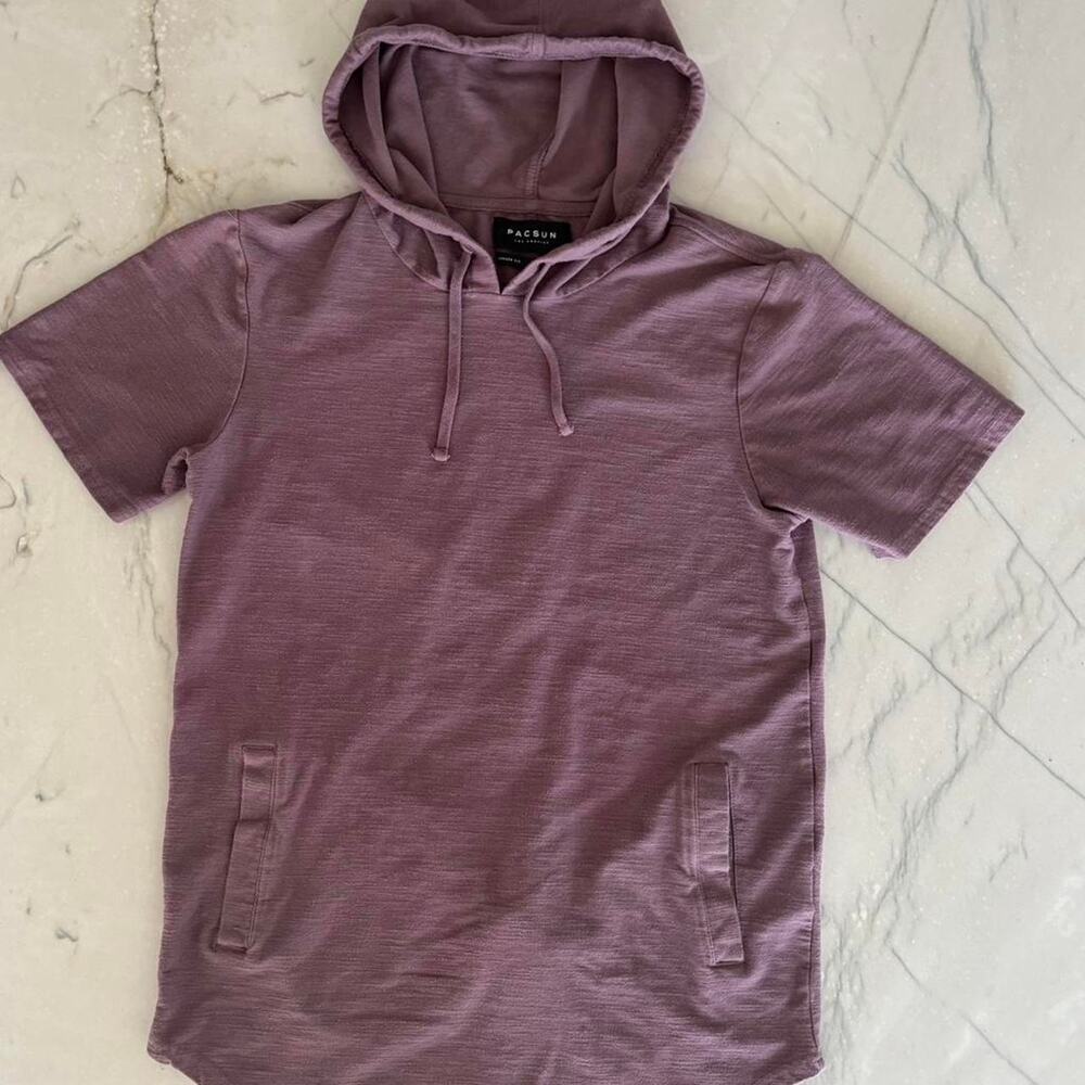 PacSun Mens' S Short Sleeve Purple Hoodie with Front Pocckets